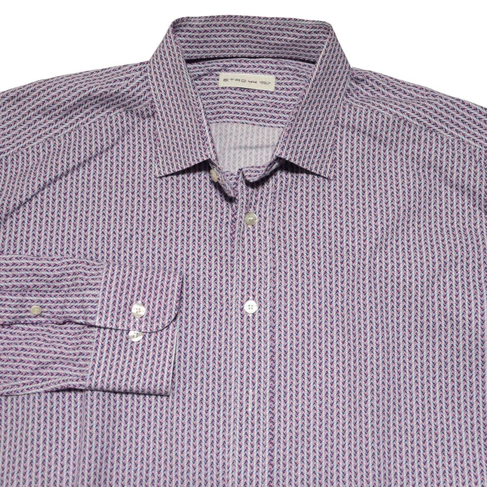ETRO Milano Italy Shirt Men XL Cotton Stretch Button Up Geometric Pink Purple 44